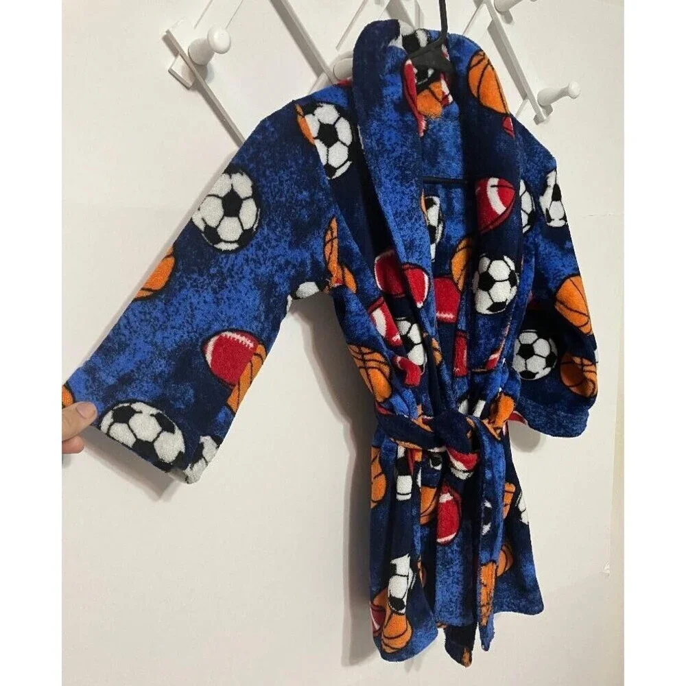 Cherokee Kids Blue Fleece Bath Robe Size S‎ Basketball Football Soccer
